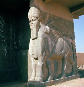 Winged human-headed bull, Neo-Assyrian Period, reign of Ashurnasirpal II